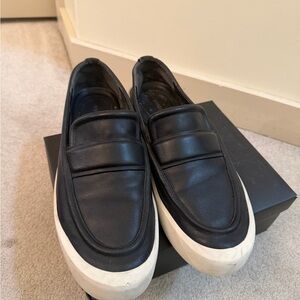 Vince Black Leather Slip-On Loafers